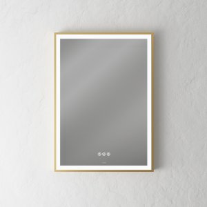 Pulcher Soho Mirror PSM-5070 - 50x70 cm. Spejl m/lys og lysstyring, Mat Messing farvet ramme