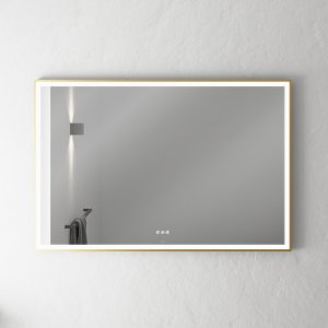 Pulcher Soho Mirror PSM-1280 - 120x80 cm. Spejl m/lys og lysstyring, Mat Messing farvet ramme