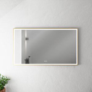 Pulcher Soho Mirror PSM-1480 - 140x80 cm. Spejl m/lys og lysstyring, Mat Messing farvet ramme