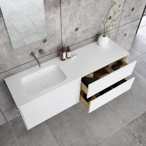 Pulcher Mood 160L Soft - Bathroom furniture 160x46 cm, Matt white w/ SolidTec® sink