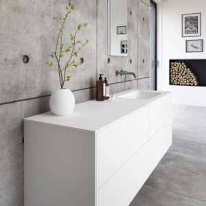 Pulcher Mood 160R Soft - Bathroom furniture 160x46 cm, Matt white w/ SolidTec® sink