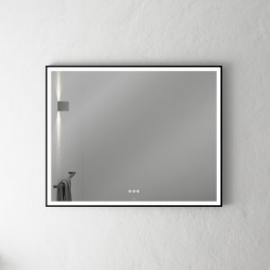 Pulcher Soho Mirror PSM-1080 - 100x80 cm, spejl m/lys og lysstyring, Matsort ramme