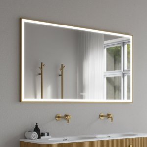 Pulcher Soho Mirror PSM-1480 - 140x80 cm. Spejl m/lys og lysstyring, Mat Messing farvet ramme