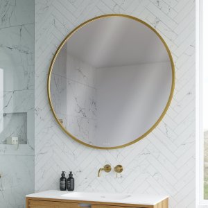 Pulcher Mood 1 PM1-110 - Ø110 cm Dugfrit spejl m/lys og lysstyring, Børstet Messing