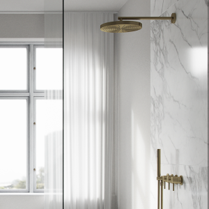 Semplice STB801 S02 - XXL Rain DeLux Ø28 cm, SmartTerm Wall, PVD Brushed Brass