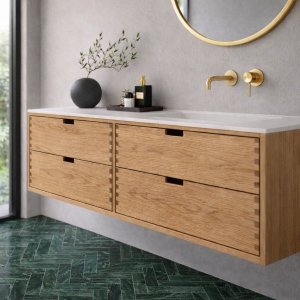 CPH Tapwork Soft 140R - MKII, Cabinetry in Natural Oak including Matt white SolidTec sink