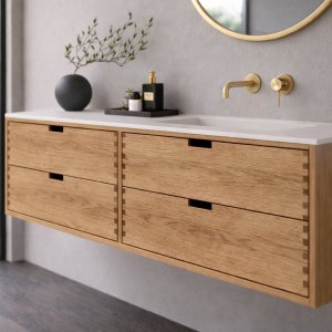 CPH Tapwork Soft 160R - MKII, Finger-Tapped Cabinetry in Natural Oak including Mathvid SolidTec® Sink
