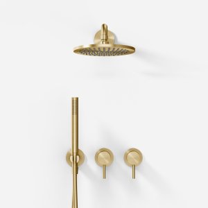 Semplice SBR801 S05 - Brusesæt Rain DeLuxe Ø20 cm, Væg, PVD Børstet Messing