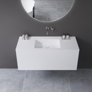 Copenhagen Chic 120 - MKII, Snedkermøbel, 2 skuffer, vask & korpus i Glacier White Corian® og fronter i Matwhite