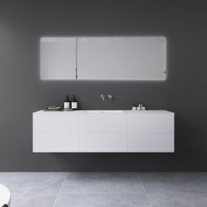 Copenhagen Chic 180 - MKII, Snedkermøbel, 6 skuffer, vask & korpus i Glacier White Corian® og fronter i Matwhite