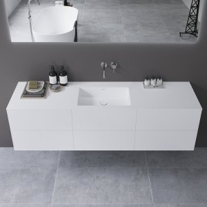 Copenhagen Chic 180 - MKII, Snedkermøbel, 6 skuffer, vask & korpus i Glacier White Corian® og fronter i Matwhite