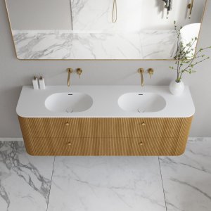 Noorwork 180D - Snedkermøbel i Natur Eg inkl. Mathvid Corian® Dobbeltvask