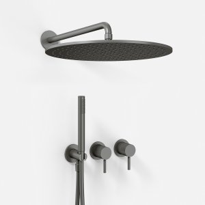 Semplice SBR801 S13 - Brusesæt Rain DeLuxe Ø40, Væg, PVD Matt Gun Metal